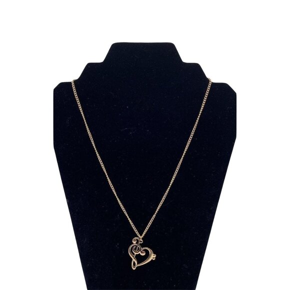 Meirenpeice Women's Necklace With G-Clef & Heart Design Pendant Gold Tone - Picture 2 of 9